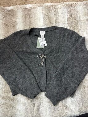 H&M Charcoal Gray V-Neck Tie-Front Cardigan
